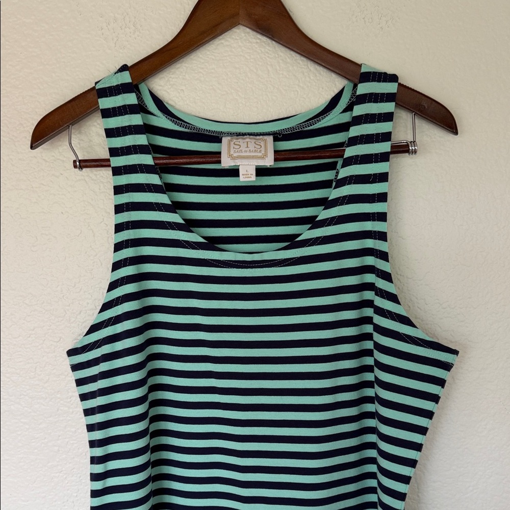 Sail to Sable Mint and Navy Striped Tank Top